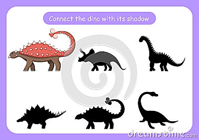 Worksheet connect the dinosaur with its shadow Vector Illustration
