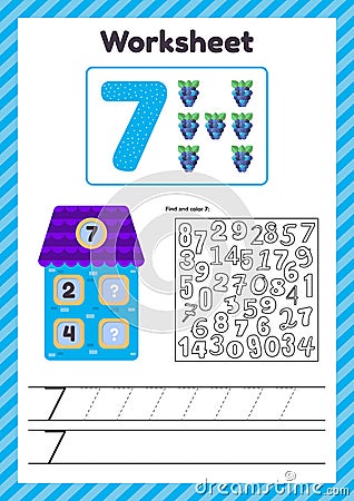 Worksheet count for kids. House. Number bonds. Trace line. The study of mathematics for children of kindergarten Vector Illustration