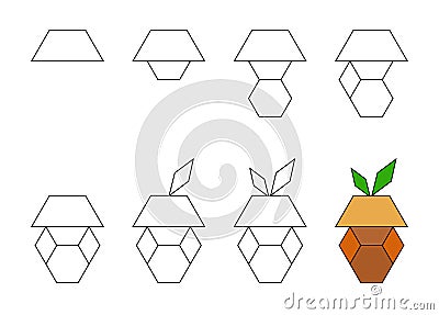Worksheet easy guide to drawing cartoon acorn. Simple step-by-step drawing tutorial for children Vector Illustration