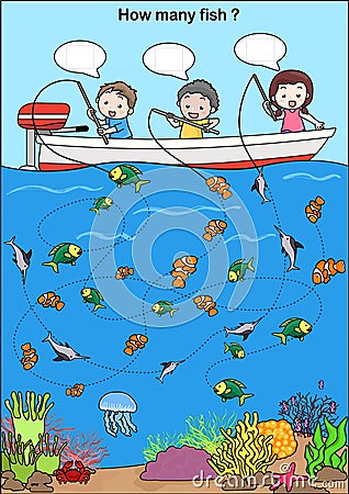 Worksheet for education - Counting fish Vector Illustration