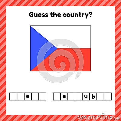 Worksheet on geography for preschool and school kids. Crossword. Chech Republic flag. Cuess the country Cartoon Illustration
