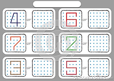 Worksheet for preschool kids, Dot to dot copy practice, copy the shapes, Visual perception activities, Stock Photo