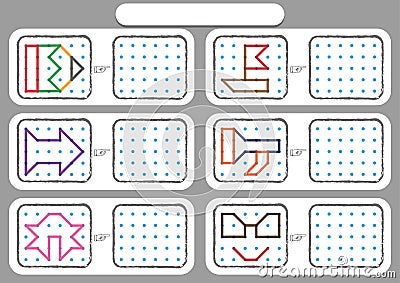 Worksheet for preschool kids, Dot to dot copy practice, copy the shapes, Visual perception activities, Stock Photo