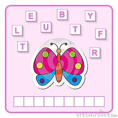 Worksheet for education. Words puzzle educational game for children. Place the letters in right order. Vector Illustration