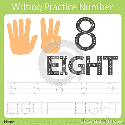 Worksheet Writing practice number eight Vector Illustration