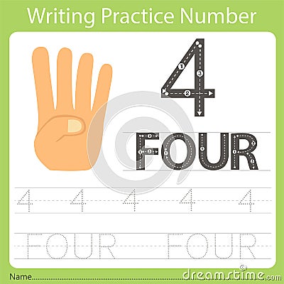 Worksheet Writing practice number four Vector Illustration