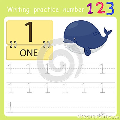 Worksheet Writing practice number one Vector Illustration