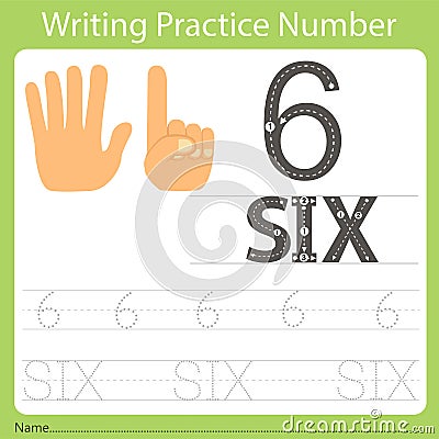 Worksheet Writing practice number six Vector Illustration