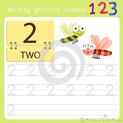 Worksheet Writing practice number two Vector Illustration