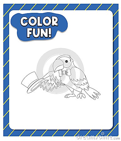 Worksheets template with color fun! text and parot outline Vector Illustration