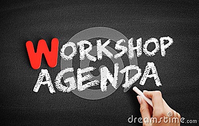 Workshop Agenda text on blackboard Stock Photo