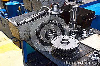 Workshop of a automotive factory for the production of automotive gear, spare parts and components. Stock Photo