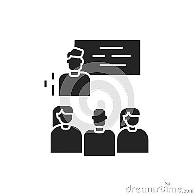 Workshop black glyph icon. Tutor, educator, teacher. Group training. Pictogram for web page, mobile app. UI UX GUI design element Stock Photo