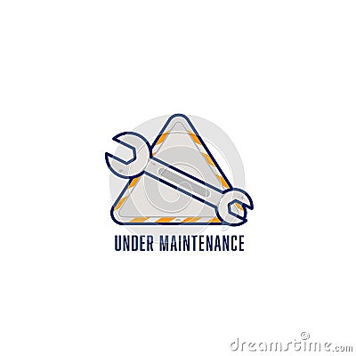 Workshop garage logo icon symbol sign with wrench, under maintenance logo icon with wrench fixer illustration on triangle emblem Vector Illustration