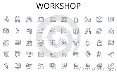 Workshop line icons collection. Analysis, Strategy, Planning, Implementation, Optimization, Accounting, Budgeting vector Vector Illustration