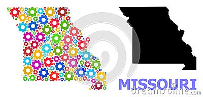 Workshop Mosaic Map of Missouri State of Colored Wheels Vector Illustration