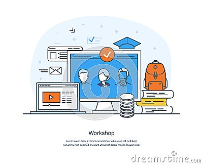 Workshop, professional business training, effective meeting discussion, online webinar Vector Illustration