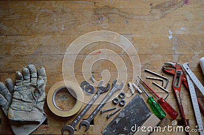 Workshop with tools for handyman Stock Photo