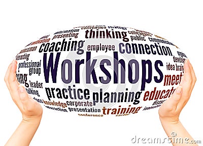 Workshops word cloud hand sphere concept Stock Photo