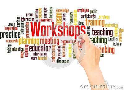 Workshops word cloud hand writing concept Stock Photo