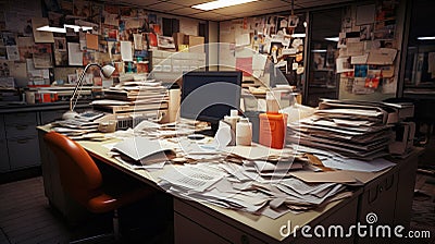 Workspace Chaos, Office Disarray, a Messy Office Workstation, Generative AI Stock Photo