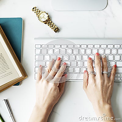 Workspace Keyboard Computer Technology Working Concept Stock Photo