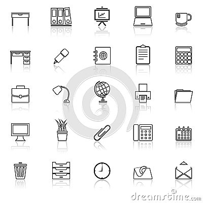 Workspace line icons with reflect on white background Vector Illustration