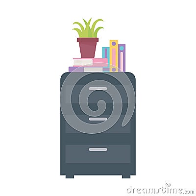 Workspace office cabinet books and plant isolated design white background Vector Illustration