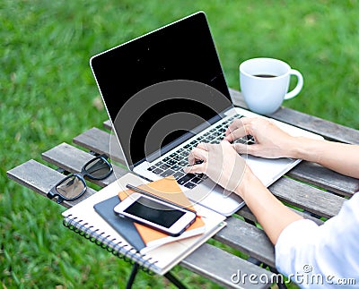 Workspace relaxing chill out work for office and design laptop smartphone with morning coffee Stock Photo