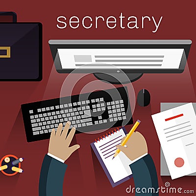 Workspace Secretary Design Flat Vector Illustration