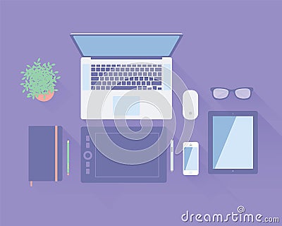 Workspace Top View Vector Illustration