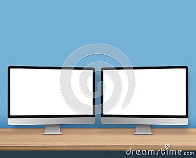 Workspace with two computers mockup Stock Photo