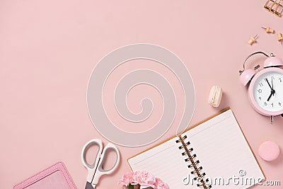 Workspace. Wedding planner. Decorations. Flat lay. Stock Photo