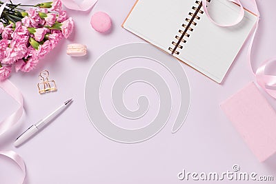 Workspace. Wedding planner. Decorations. Flat lay. Stock Photo