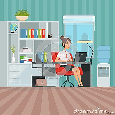 Workspace of woman manager. Business lady at work Vector Illustration