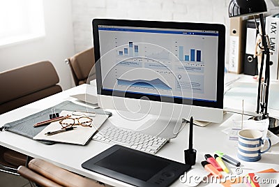 Workspace Working Desk Accounting Analysis Concept Stock Photo