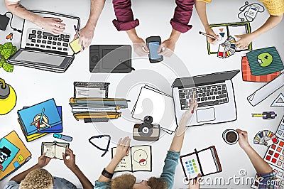 Workstation Top View Desktop Notebook Desk Concept Stock Photo