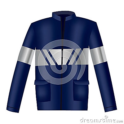 Workwear uniform element. Blue jacket with long sleeves, pocket and reflective band as uniform. Protective clothing or Vector Illustration