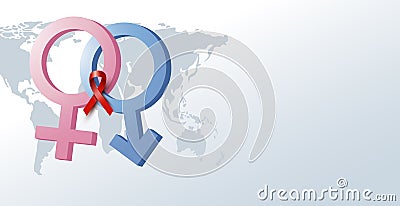 World aids day design of sex symbol and red ribbon Vector Illustration