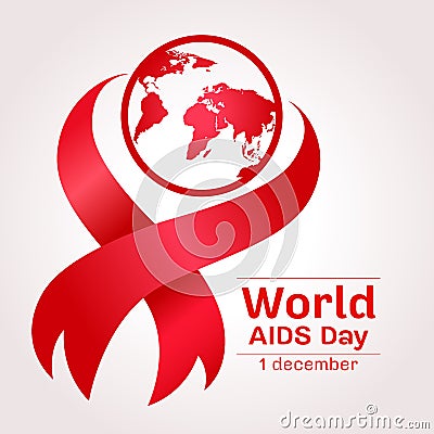 World aids day with earth world sign and red ribbon sign vector design Vector Illustration