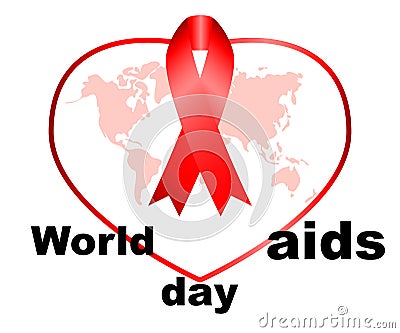 World aids day. Map of the world in the heart, on top of the red Vector Illustration