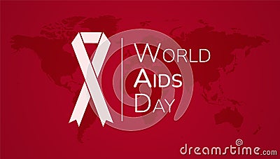 World Aids Day. Red banner with white ribbon. Vector design. Stock Photo