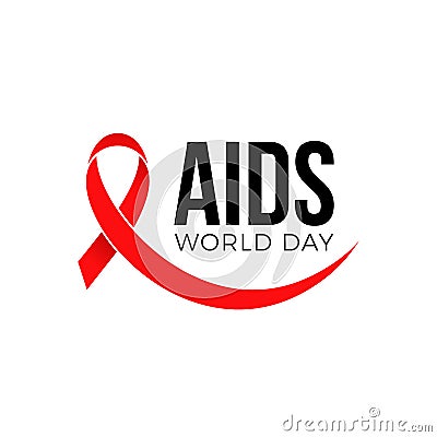 World AIDS day red ribbon icon symbol or badge. Vector 1 December HIV and AIDS awareness ribbon logo emblem design template on whi Vector Illustration