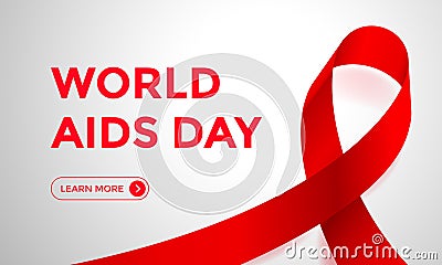 World AIDS day red ribbon web banner background for 1 December awareness world day. Vector HIV and AIDS ribbon logo symbol or embl Vector Illustration