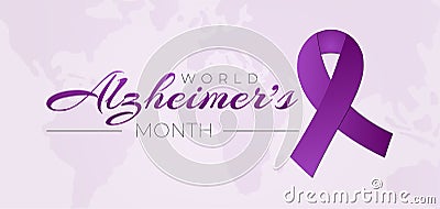 World Alzheimer`s Month Background Illustration with Purple Ribbon Vector Illustration