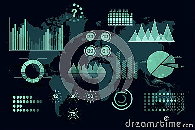 World analytics infographic. Set of transparent graphs and charts, dashboard template Vector Illustration