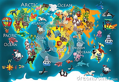 World animals plasticine colorful kids 3d map Stock Photo