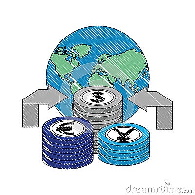 World arrows currency yen euro dollar money foreign exchange Vector Illustration