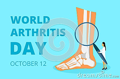 World arthritis day in October. Tiny doctors treat rheumatism, osteoarthritis. Healthcare flat concept vector Vector Illustration