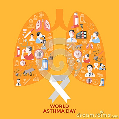 World Asthma Day Icons Set Vector Illustration